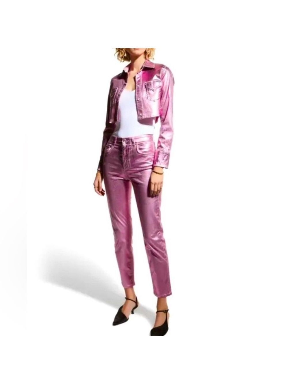 Royalty For Me RFM pink metallic foil stretchy slim fit jeans pants Sz NWT - Picture 3 of 14